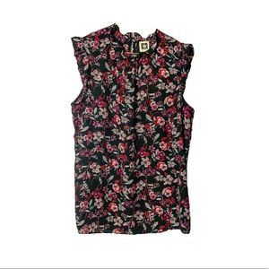 ANNE KLEIN Floral Ruffle Sleeveless Top